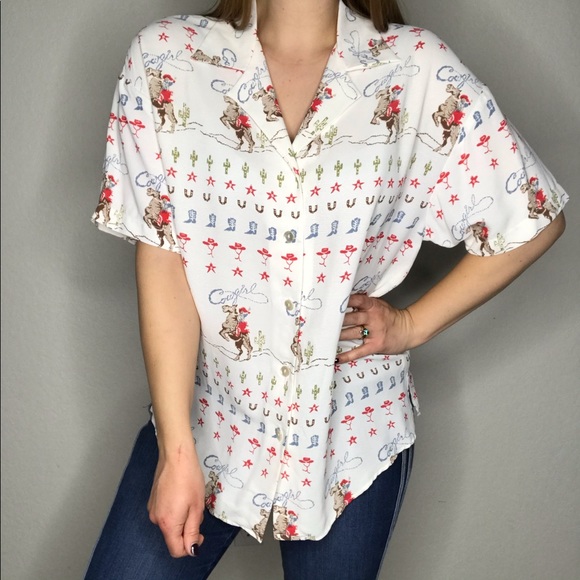 Vintage Tops - Vintage Lady Reiner Cactus Western Button Down Top